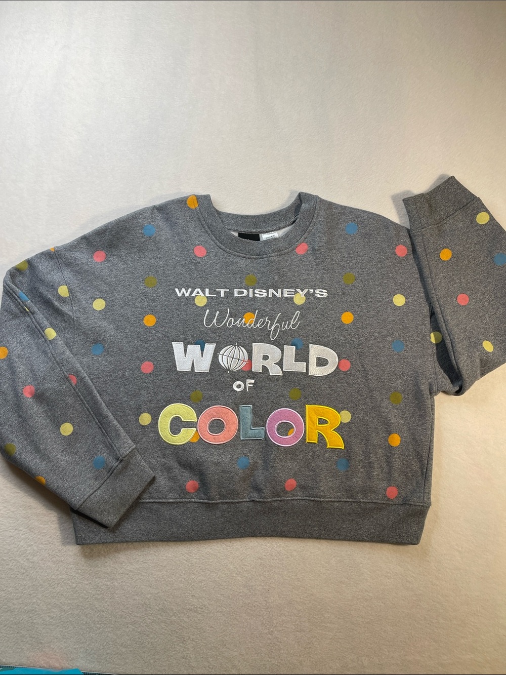 Disney Gray WITH POLKA DOTS  Crewneck Sweatshirt with White '100' Tag WOMENS L